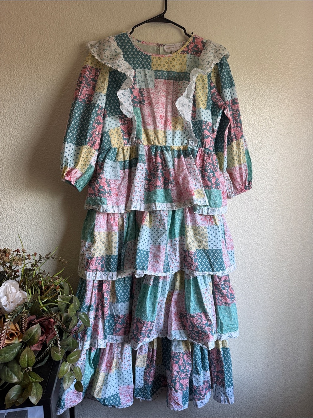 Simply Southern Girls' Patchwork Tiered Ruffle Dress size L